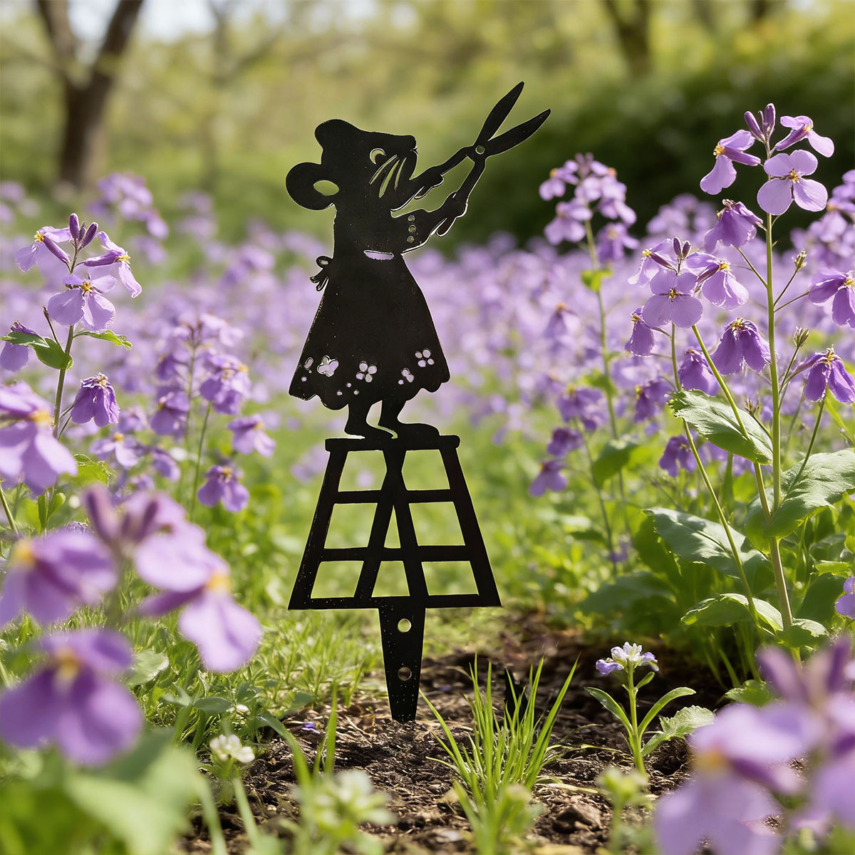 Gardening Tools For Home - Black Silhouette Line Metal Garden Column,