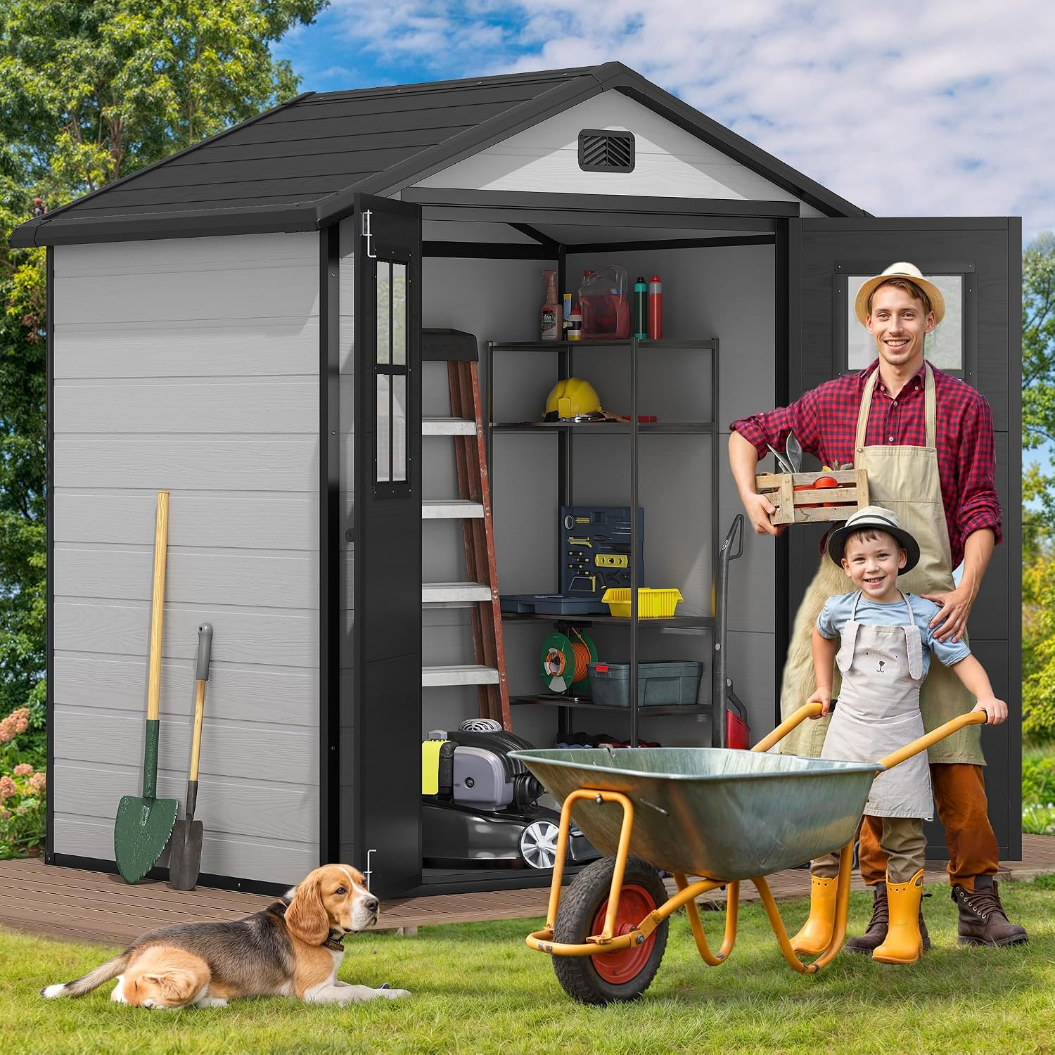6x4.4 FT Outdoor Storage Shed, - огляд і ціна Gardening Tools Lawn Mower